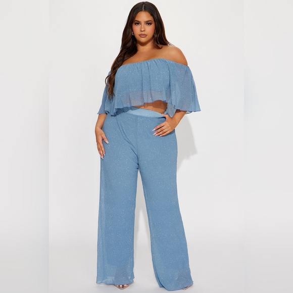 NWT 2 piece Sparkly Blue 2 pc pant set - Picture 5 of 8